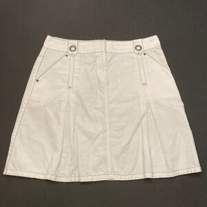 Cabi White 100% Cotton Skirt Pleats Pockets Knee Length Womens 12 Zippers